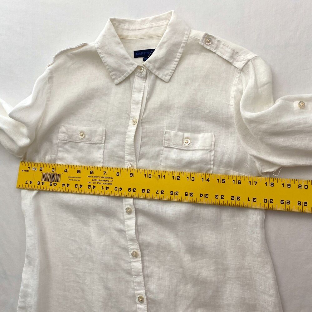 Martin & Osa Linen Shirt Button Up Roll Tab Sleeve Womens 2 White Military - Picture 12 of 14